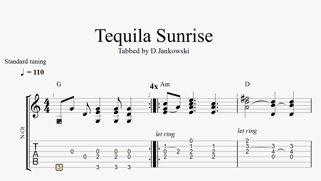 How to play Tequila Sunrise on guitar