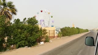 Tourist Traveling Throw Qarun Lake Water Road In Morning