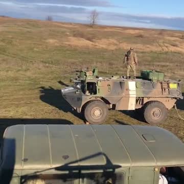 There were shots with a column of armored vehicles VAB, Husky TSV, Kozak-2