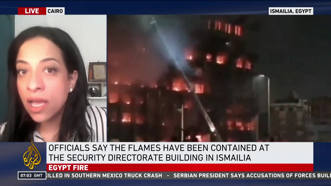 Officials say the blaze has been contained at the security directorate building in Ismailia