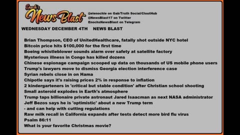 Wednesday Dec 4, 2024 News Blast