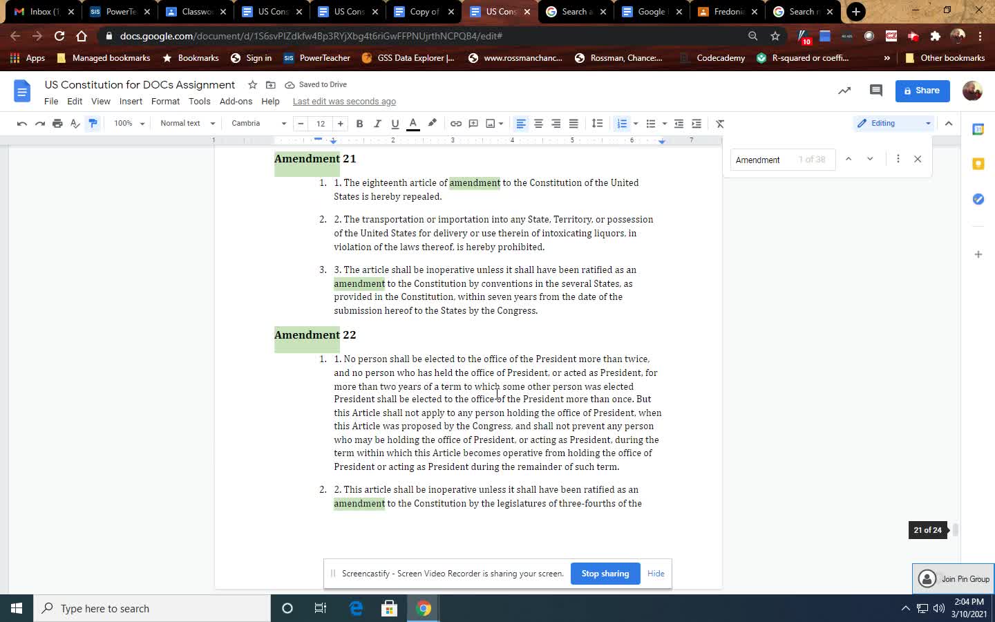 US Constitution Google Docs Lesson