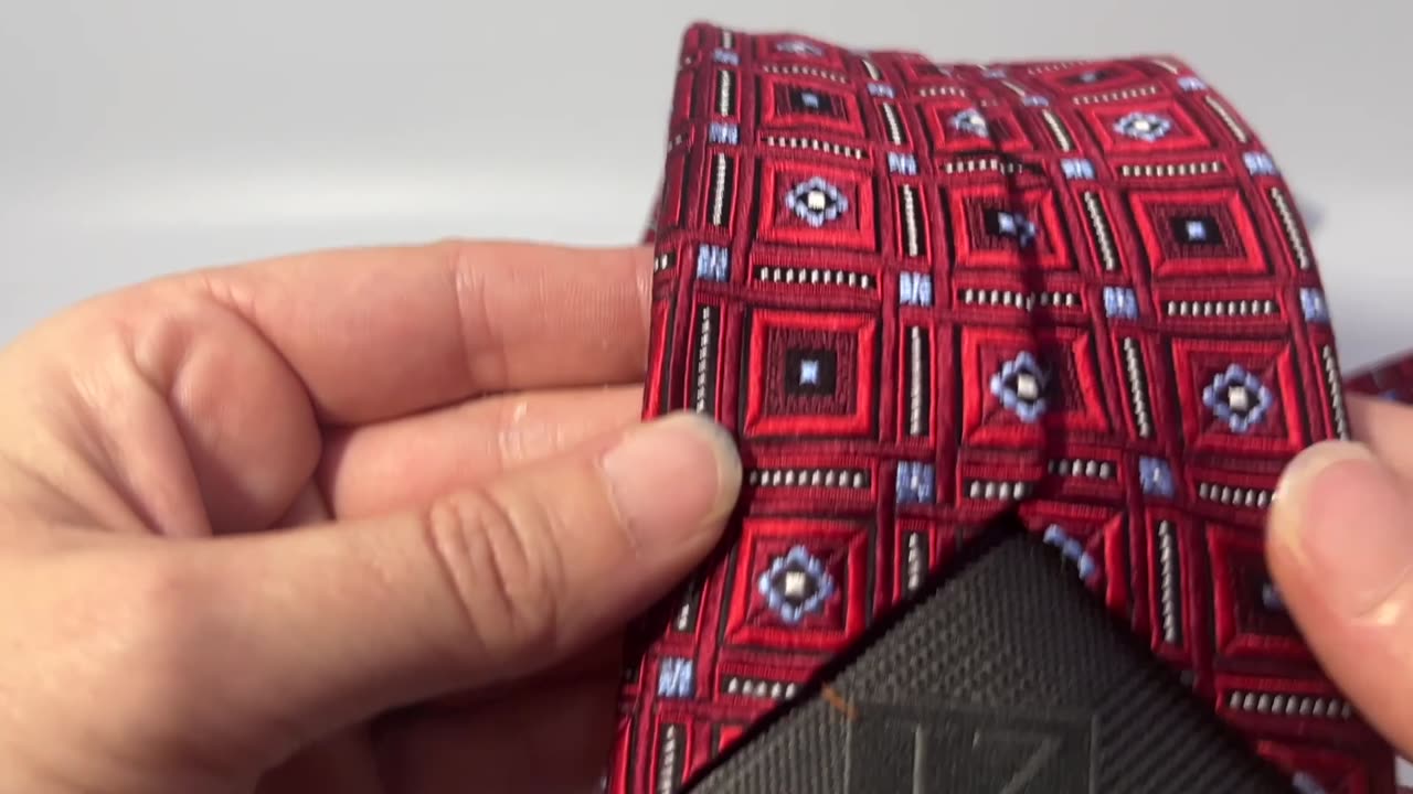 Vintage JZ Boulder Red Square Design Silk Tie 62.25" x 3.25"