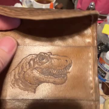 Made leather dinosaur card wallet my six pack design
