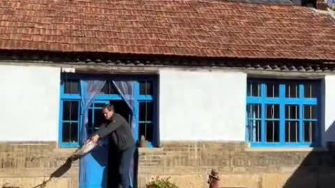 Beautiful man's daily life, planting cabbages, cooking, cleaning house