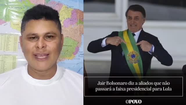 Bolsonaro como menino mimado emburrado disse que não passar a faixa para o presidente Lula.