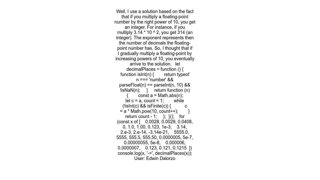 Is there a reliable way in JavaScript to obtain the number of decimal places of an arbitrary number