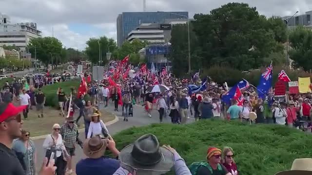 Sea of Aussies hit the capital Canberra, patriots and flags as far as the eye can see