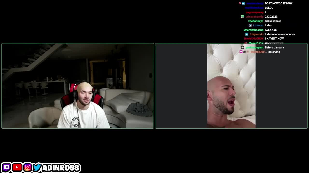 Adin Ross Calls Andrew Tate After Going BALD