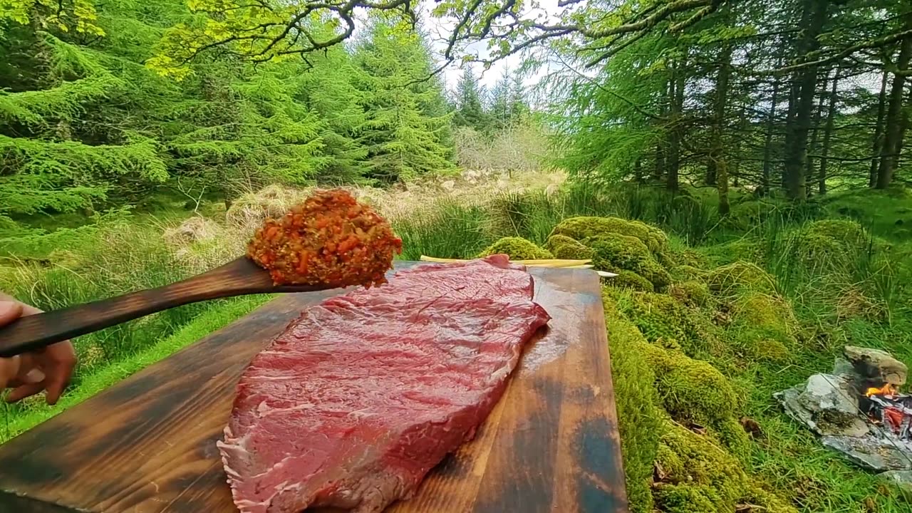 Beef lollipops cooked in the wild forest. Lollipops for men! Pure relaxation