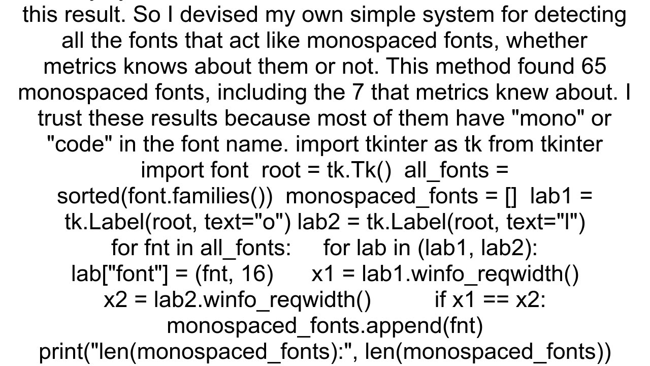 Generate a list of all available monospaced fonts