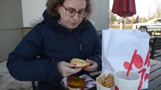 Hungry Giron eats Chick-fil-A