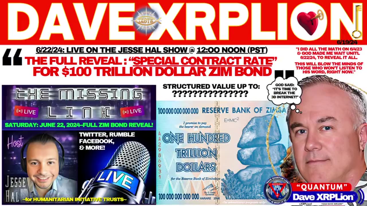 Dave XRPLion GOD'S GREATEST REVEAL EVER - $100T ZIM BOND Special CONTRAT PRICE MUST WATCH TRUMP News