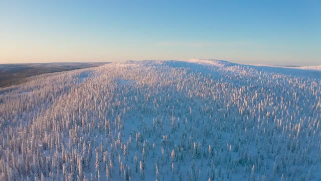 Riisitunturi in Lapland Finland beautiful winter landscapes of national park in Posio by drone