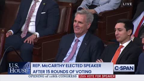 After 15 rounds, Kevin McCarthy was voted in with 215 Votes.