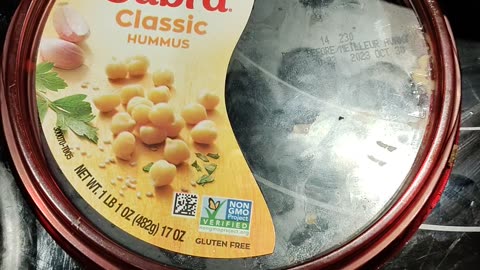 Eating Sabra Classic Hummus And Stacy's Pita Thins, 9/28/23