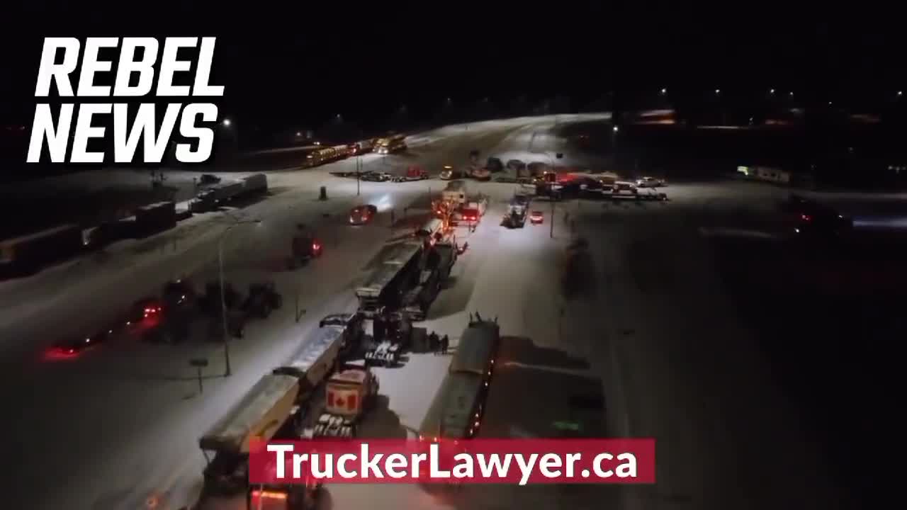 Aerial Footage Coutts Alberta Freedom Convoy Blockade