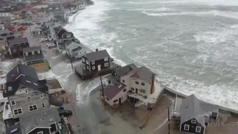 Scituate_ MA - Drone shots of massive waves crash into homes_ flooded and damaged homes_(