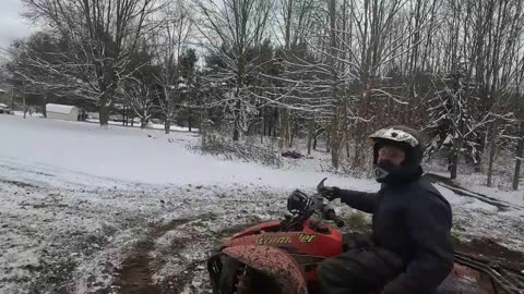 Polaris Scrambler and Yamaha Warrior riding around the trails