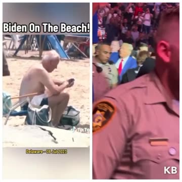 SIDE BY SIDE: Sad & Pathetic Traitor Biden at Beach compared to Real President at UFC
