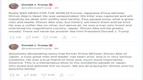 President Trump Responds to Horrific News of Former PM Abe’s Assassination