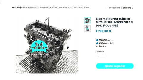 ALLOMOTEUR.COM - Bloc moteur nu culasse MITSUBISHI LANCER VIII 1.8 DI-D 150cv 4N13