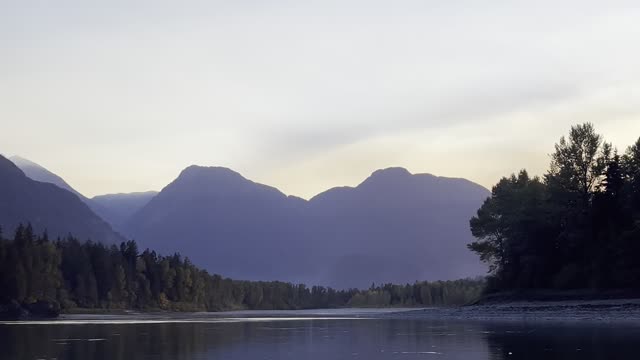 Sunset on remote area of Fraser River