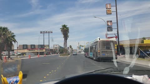 80s style picturesque driving on Fremont Street, Las.Vegas Nevada