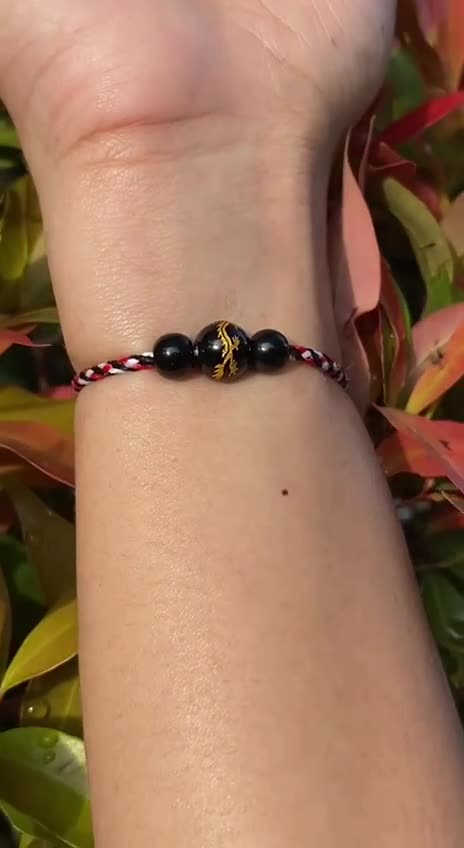Authentic Balinese Hand-Carved Onyx Dragon Bracelet - Symbol of Strength and Prosperity