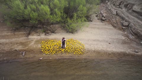 Couple drone view with love.