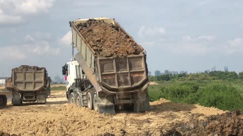 Amazing!!! Bulldozer Action Moving Dirt Filling Connect The Road