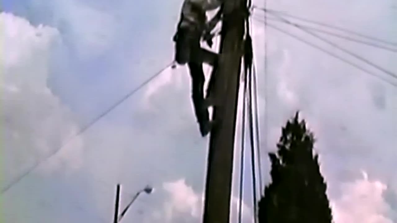 Circa 1989 - American Cablevision Repairman Climbs the Telephone Pole