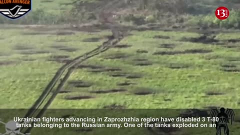 Camera captures escape of Russians after their tank hits a mine and is shot by a drone