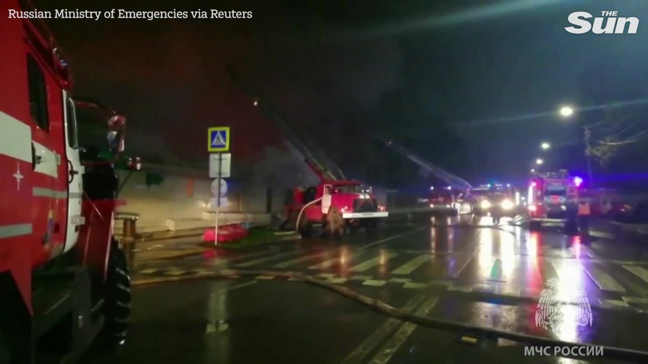 Russian nightclub is burned to the ground as firefighters battle the blaze