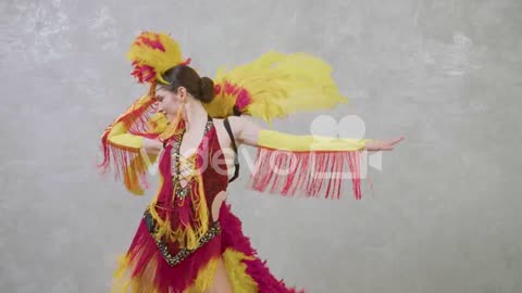 Pretty Female Dancer Performing Latin Dance In Colorful Dress