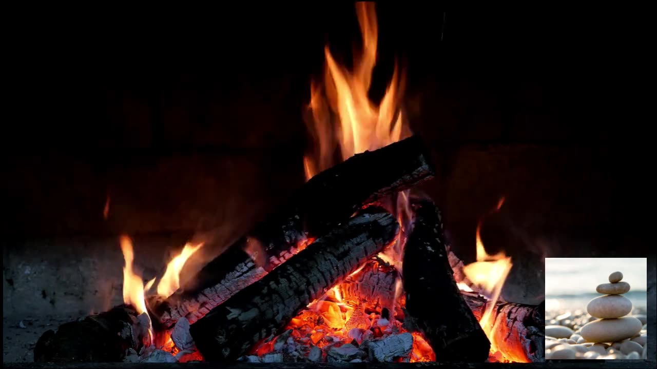 Immerse yourself in the cozy embrace of a crackling, soothing fire