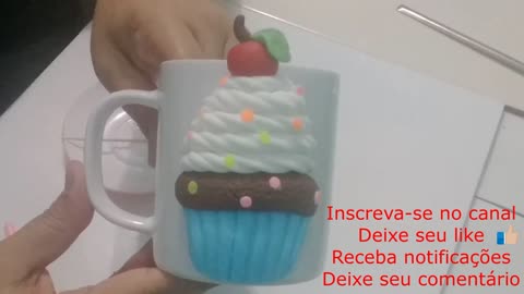 ARTESANATO EM BISCUIT CANECA DECORADA CUPCAKE