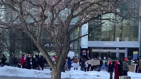 Counter protesters yell "go home Karen" outside Toronto hospital