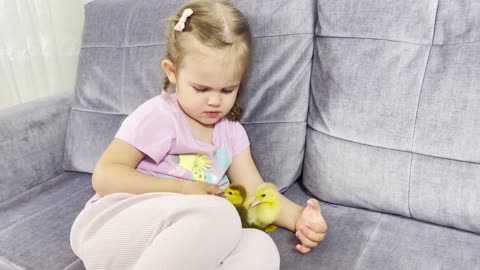 Adorable Baby Girl Plays Tag With Her Baby Ducklings! (Cutest Ever!!)