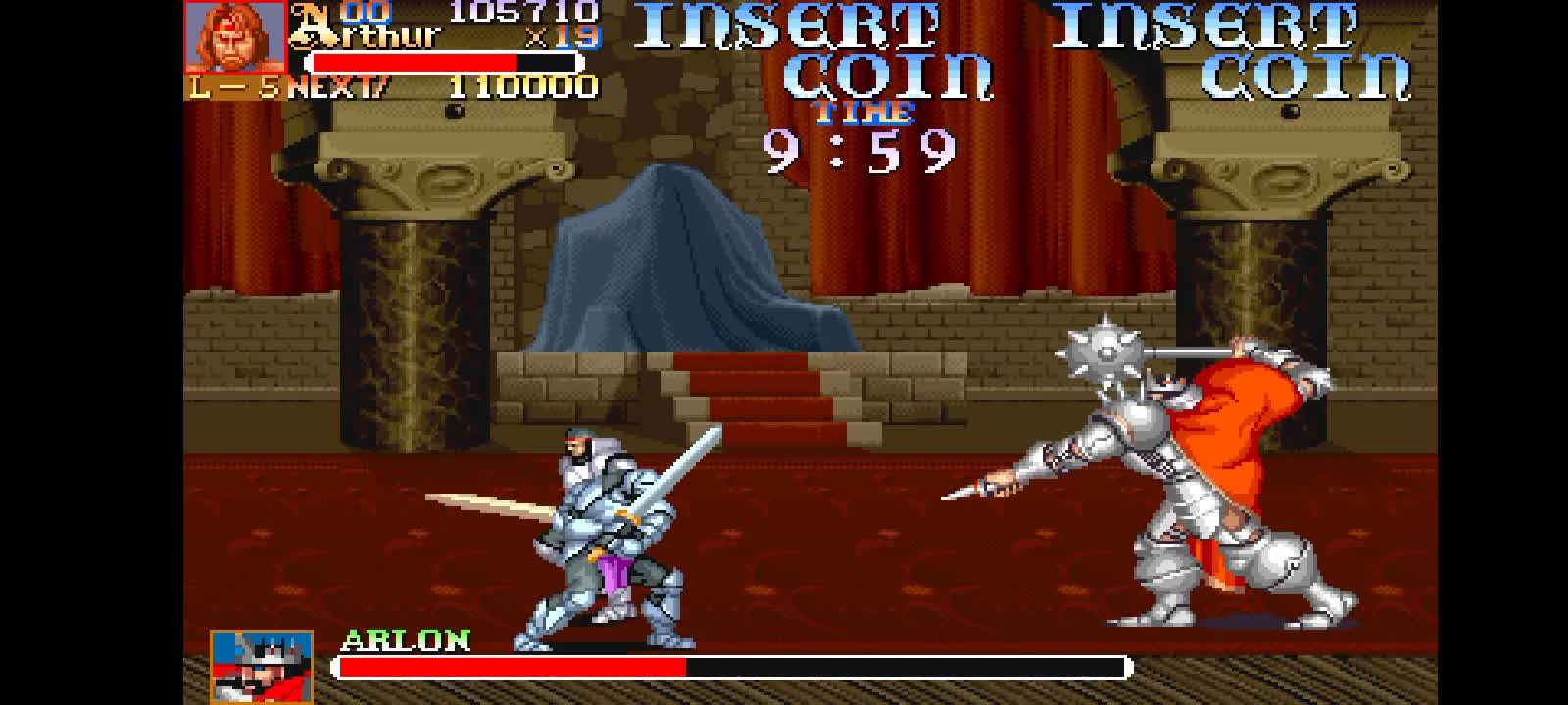 Zeroing Knights of The Round arcade version with the character (ARTHUR).