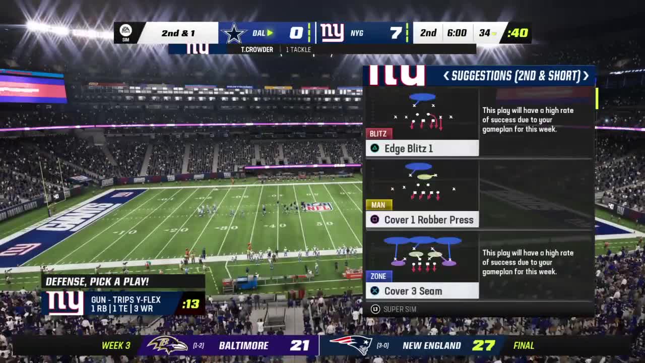 Madden NFL 23 Giants 20 Cowboys 7