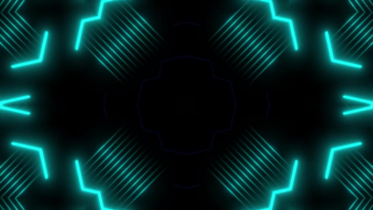 Turquoise blue lights moving in patterns in a prism