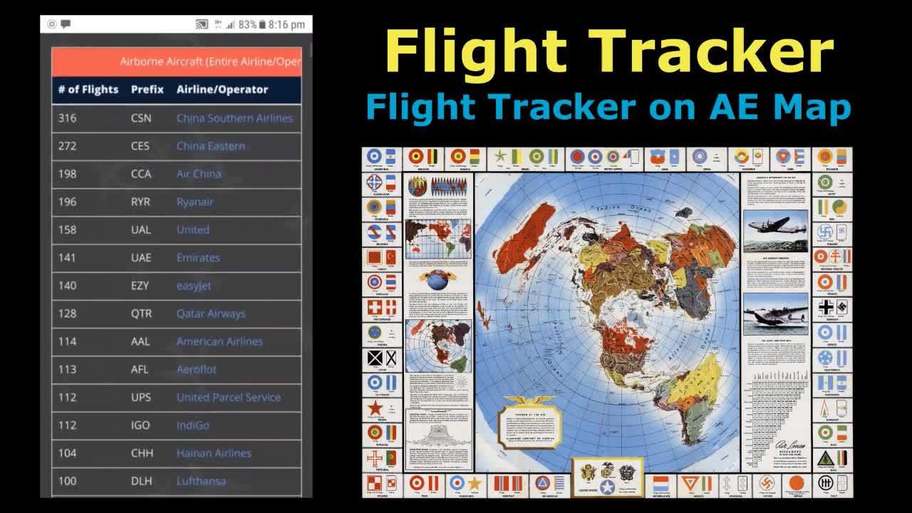 Azimuthal Equidistant Map for live Airline Flight Data