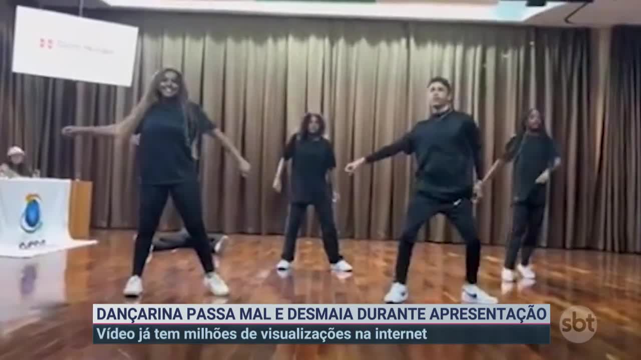 Mulher desmaia e se levanta rapidamente durante concurso de dança