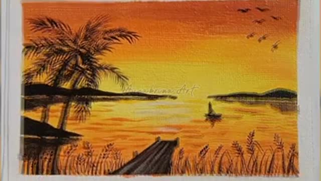 Easy Sunset Painting _ Painting for beginners #shorts