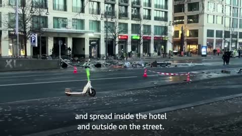 Huge aquarium bursts open wrecking Berlin hotel lobby