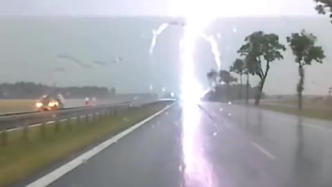 Lightning ⚡ strike on road