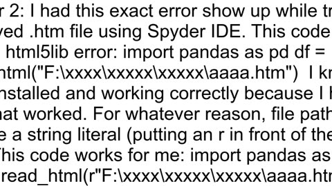 Error in reading html to data frame in Python html5lib not found