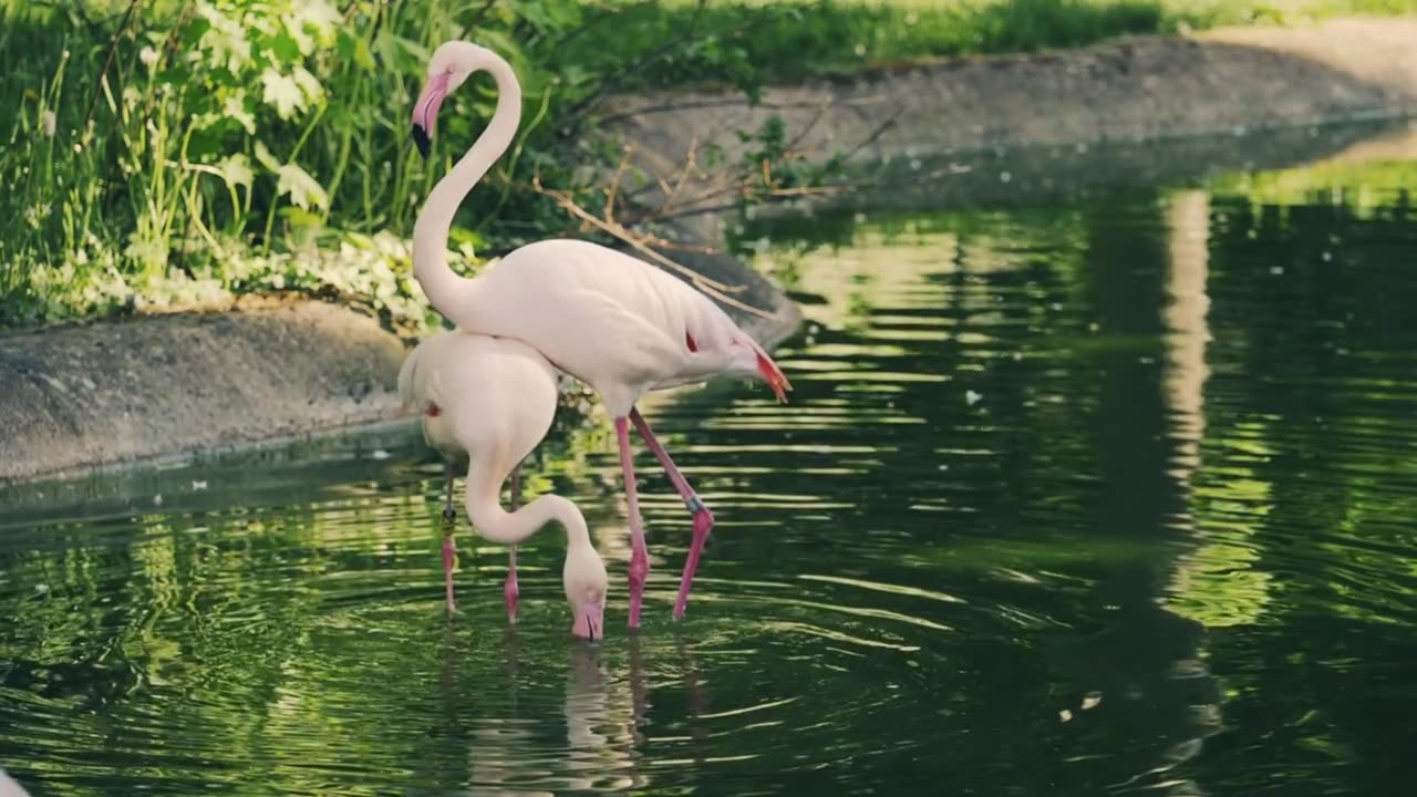 Bird and duck in the gentle water