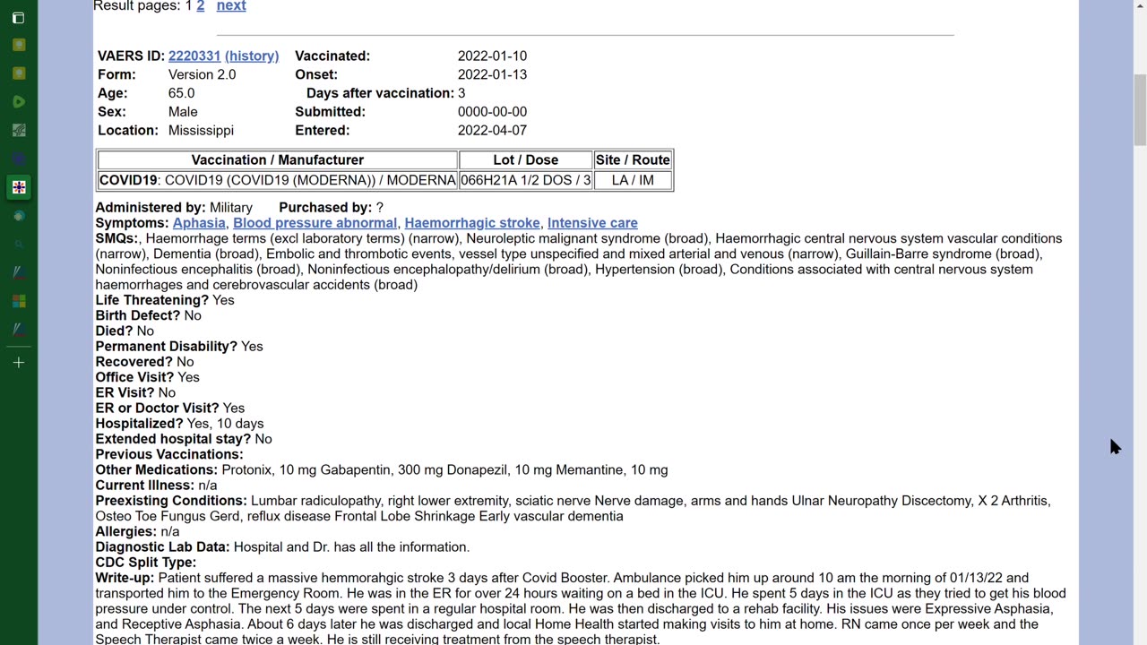 PREYINGHAWK REPORT #105: MISSISSIPPI VAERS VICTIMS ADMINISTERED AT MILITARY/VETERANS ADMINISTRATION